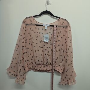 Forever 21 Pink Leaf Print Blouse
